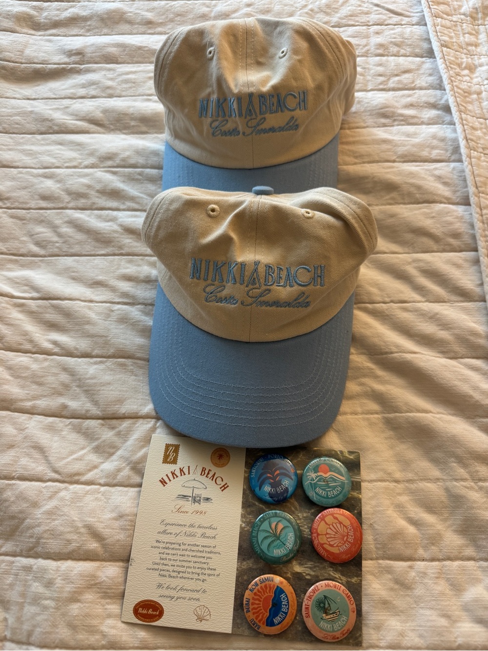 2 Nikki Beach Costa Smeralda Baseball Caps & souvenir pins